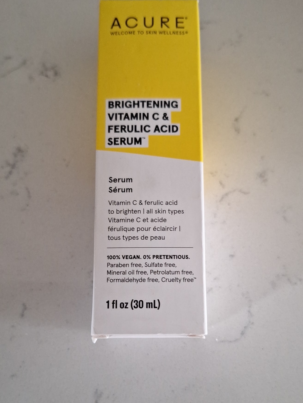 Acure welcome to wellness. Brightening vitamin c and ferulic acid serum